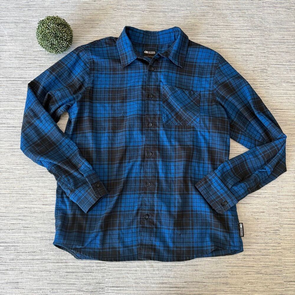 Outdoor Research Kulshan Flannel Shirt Blue Black Plaid Size Large